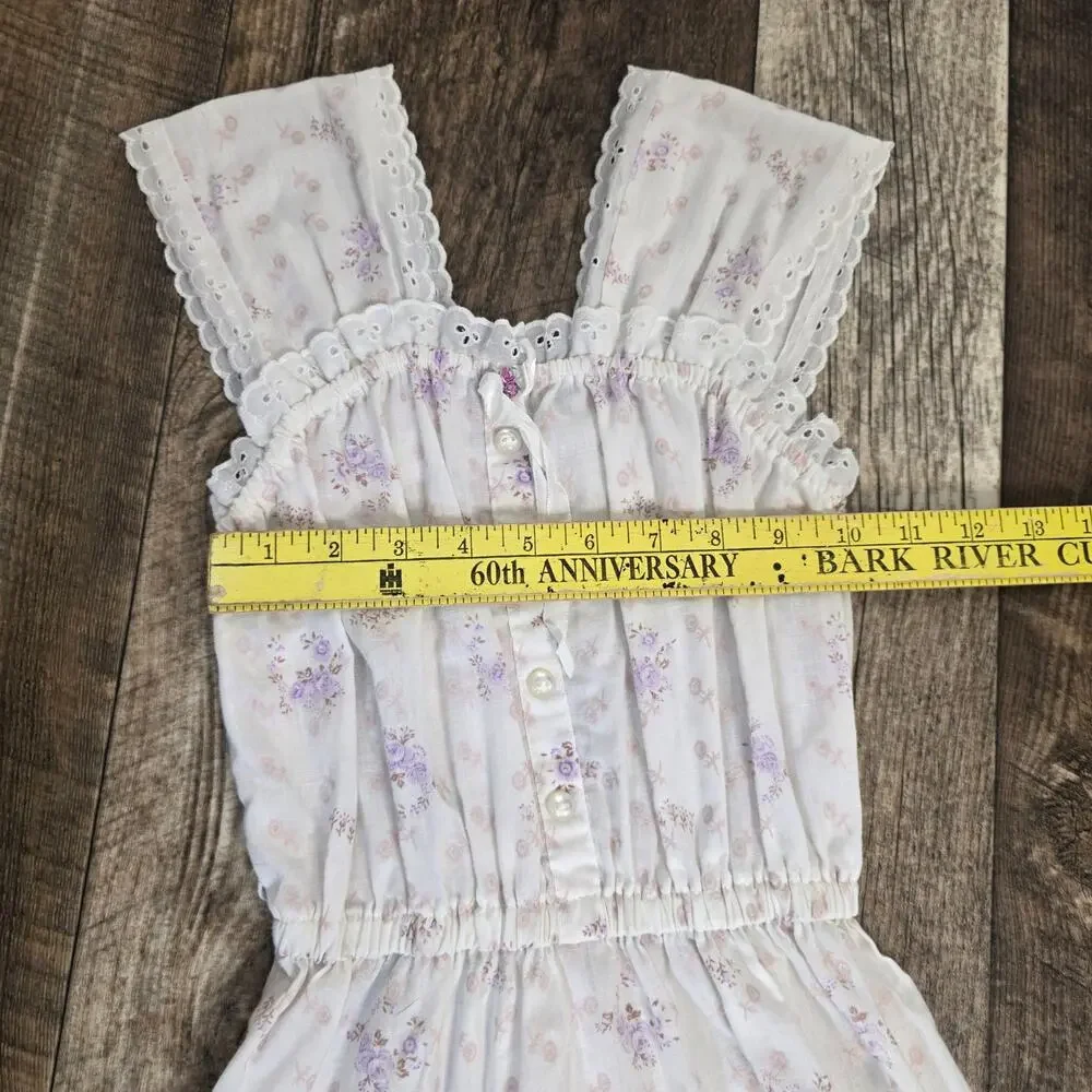 Vintage Girls Floral Prairie Midi Dress Eyelet Cottagecore Lavender Lace Size 7